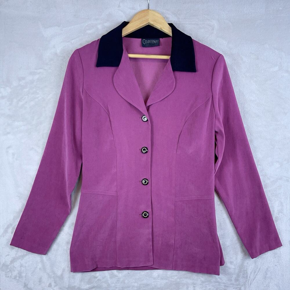 Vintage Courtenay Blazer Contrast Collar Large Purple 90s Office Sitcom